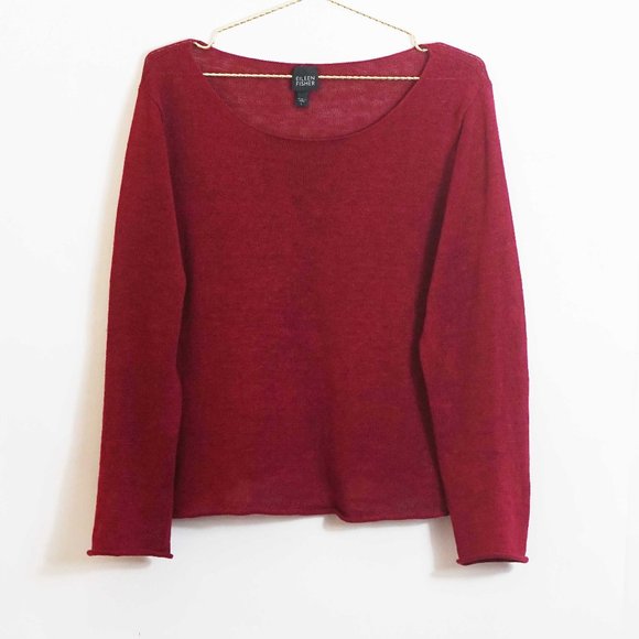 Eileen Fisher Sweaters - Eileen Fisher Burgundy Red Linen Round Neck Sweater Top L